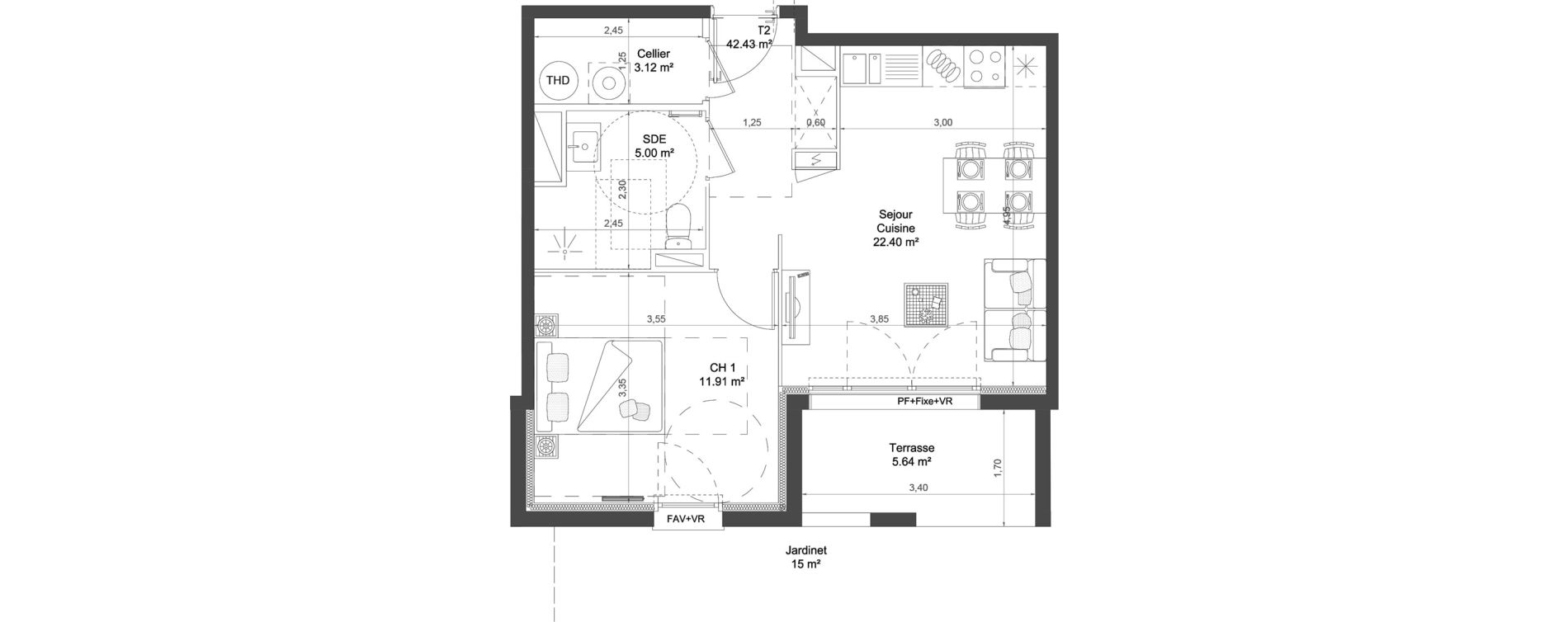 Appartement T2 de 42,43 m2 à Nay Centre