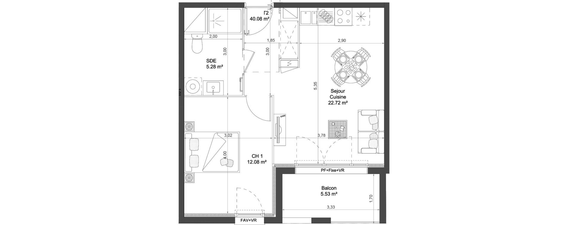 Appartement T2 de 40,08 m2 &agrave; Nay Centre