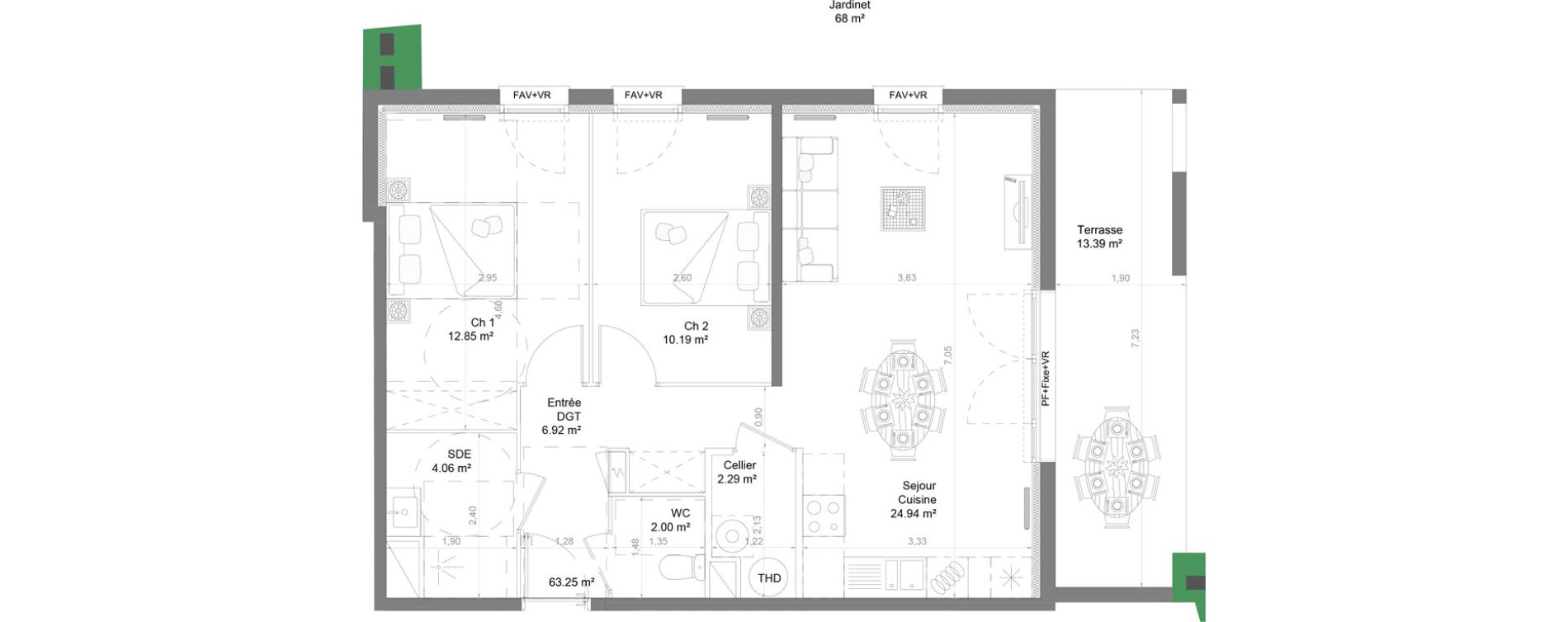 Appartement T3 de 63,25 m2 &agrave; Nay Centre
