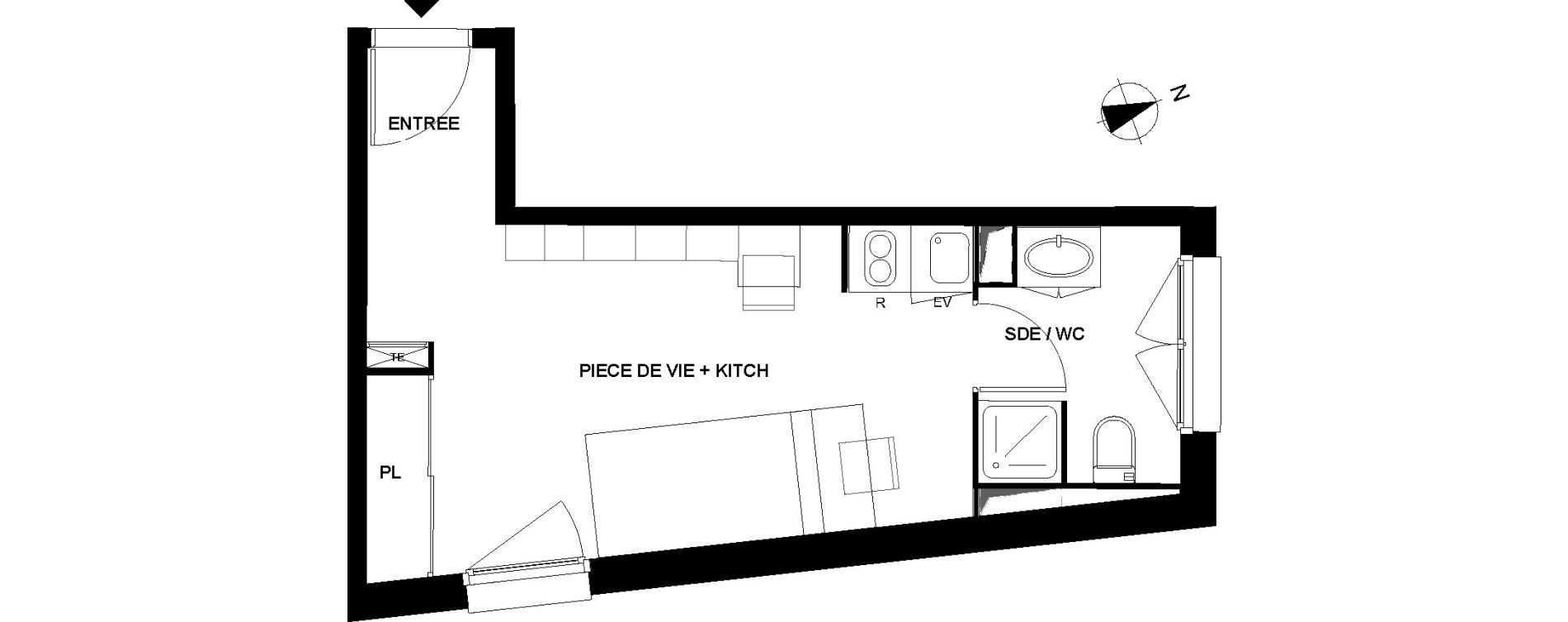 Appartement T1 de 24,96 m2 &agrave; Pau Pau nord