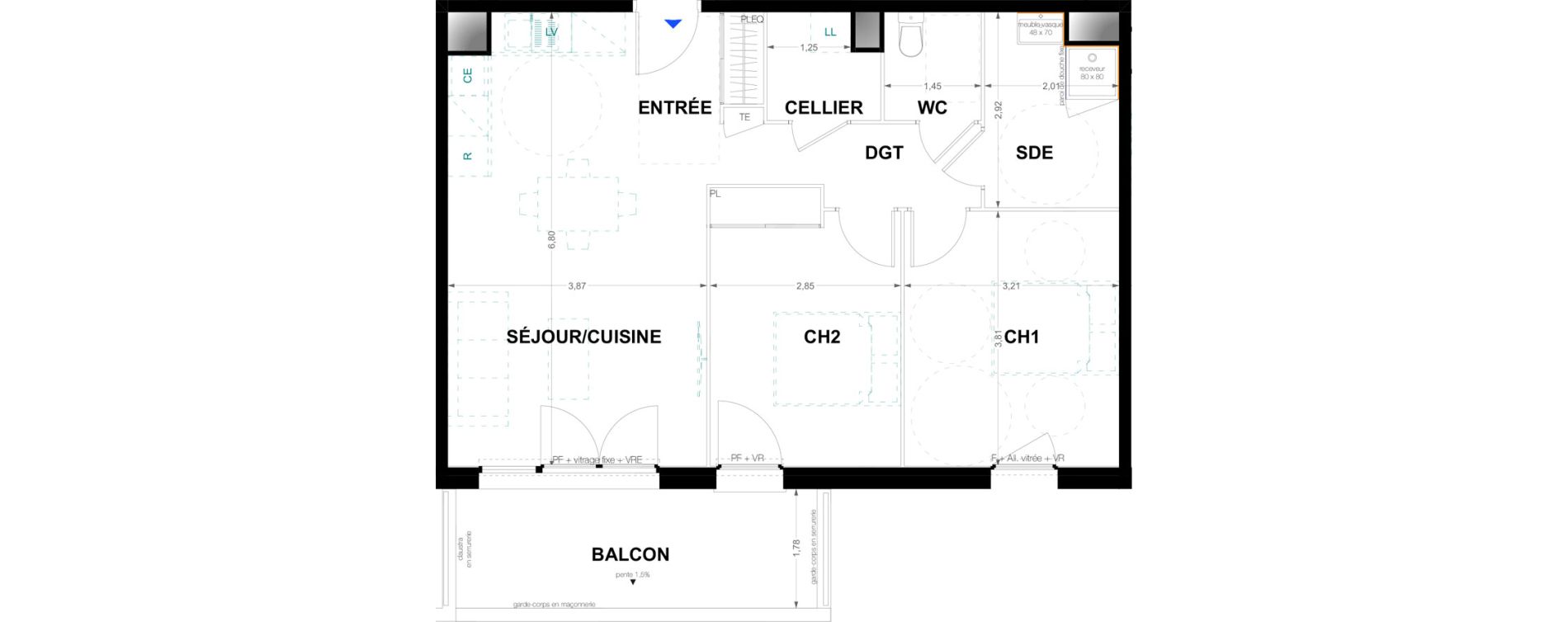 Appartement T3 de 65,67 m2 &agrave; Pau Trespoey