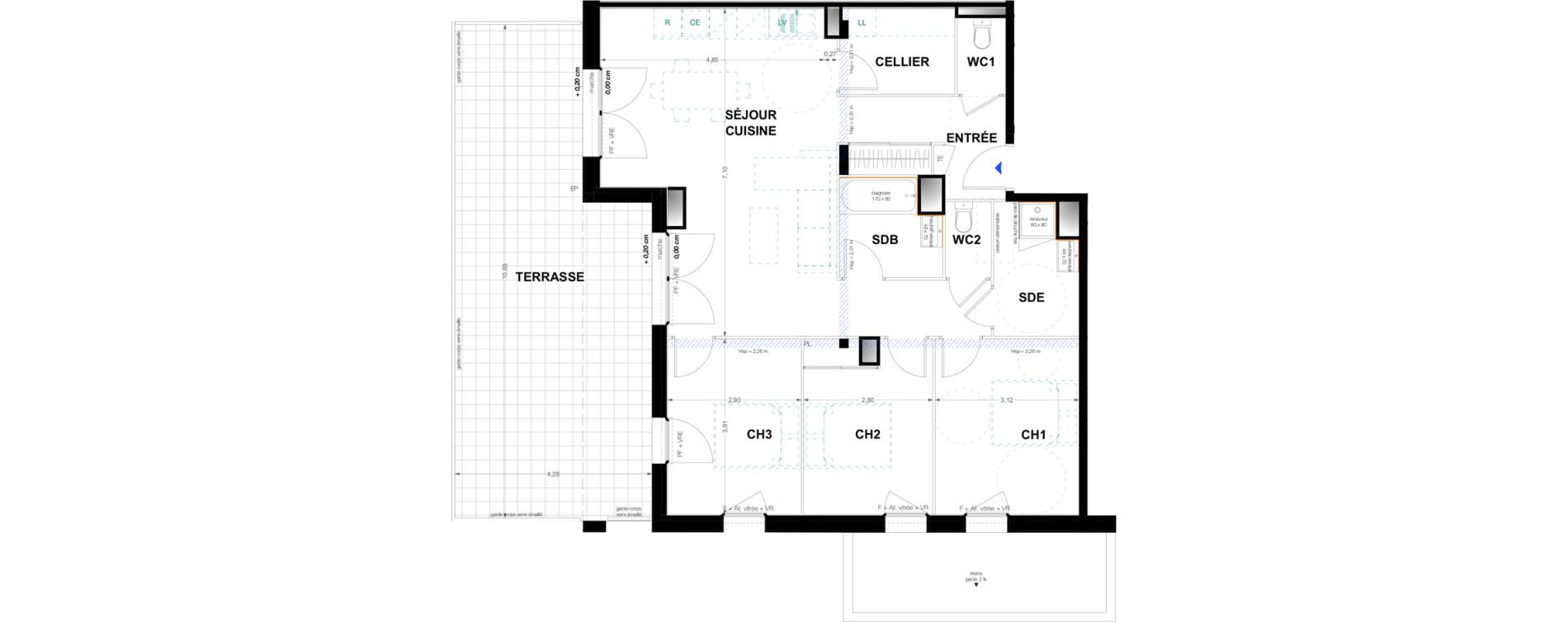 Appartement T4 de 92,28 m2 &agrave; Pau Trespoey