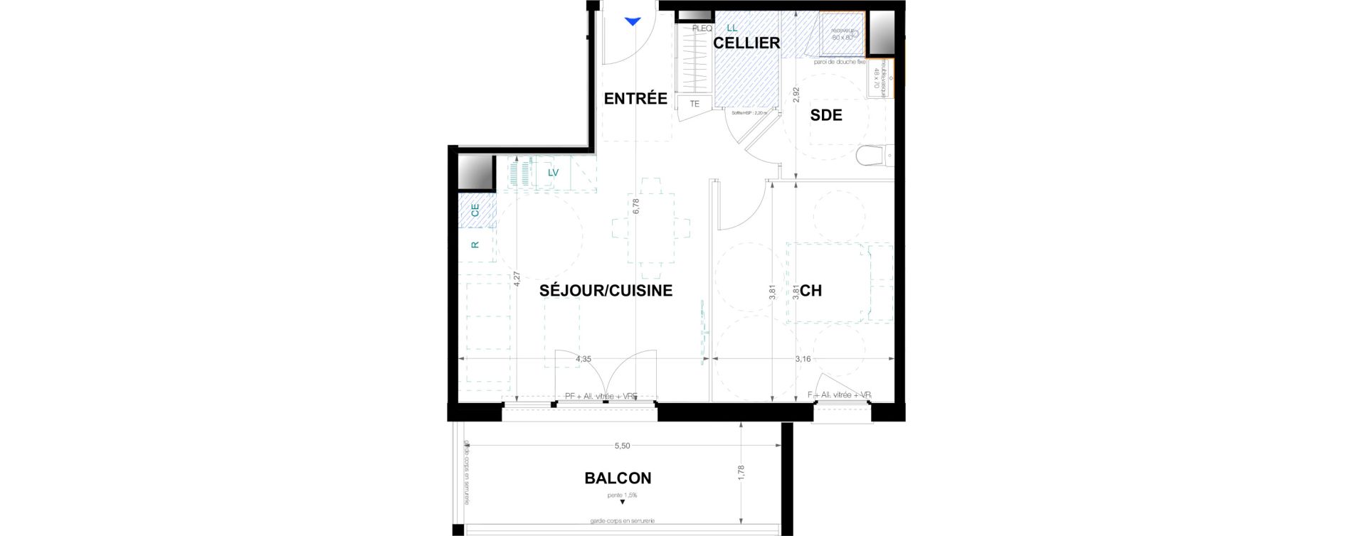 Appartement T2 de 43,52 m2 &agrave; Pau Trespoey