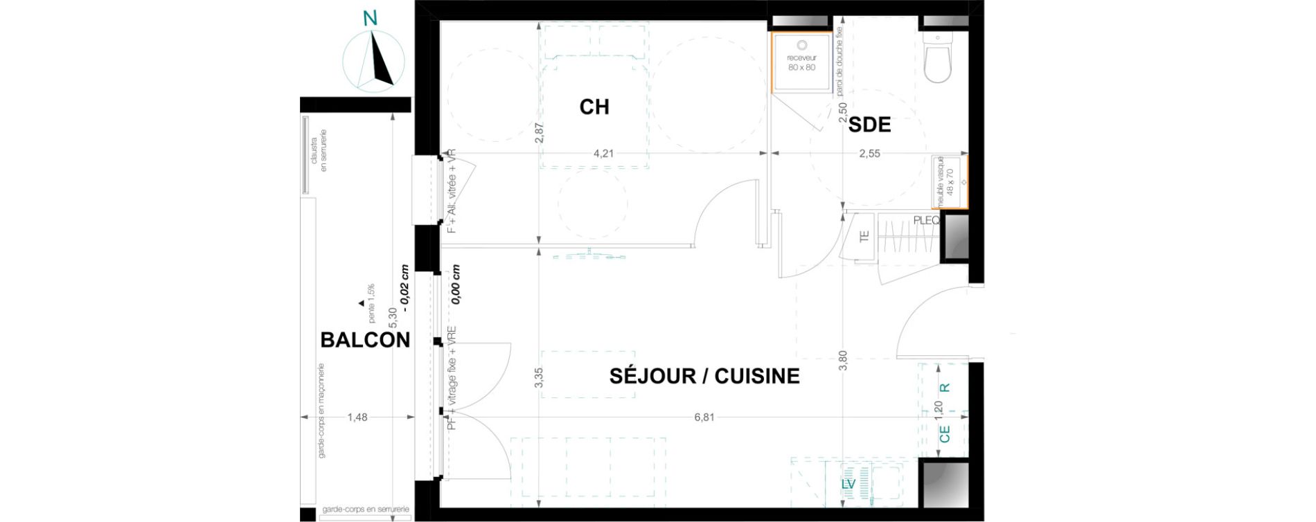 Appartement T2 de 41,41 m2 &agrave; Pau Trespoey