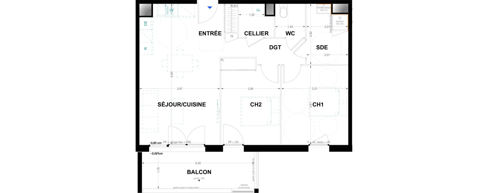 Appartement T3 de 65,67 m2 &agrave; Pau Trespoey