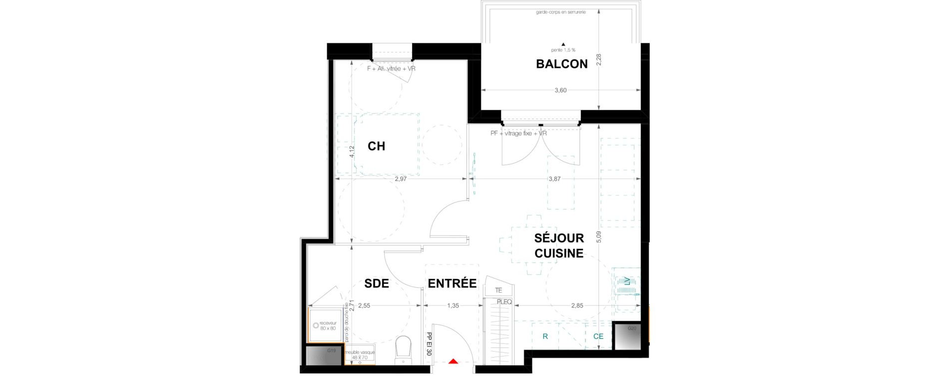 Appartement T2 de 40,96 m2 &agrave; Pau Trespoey