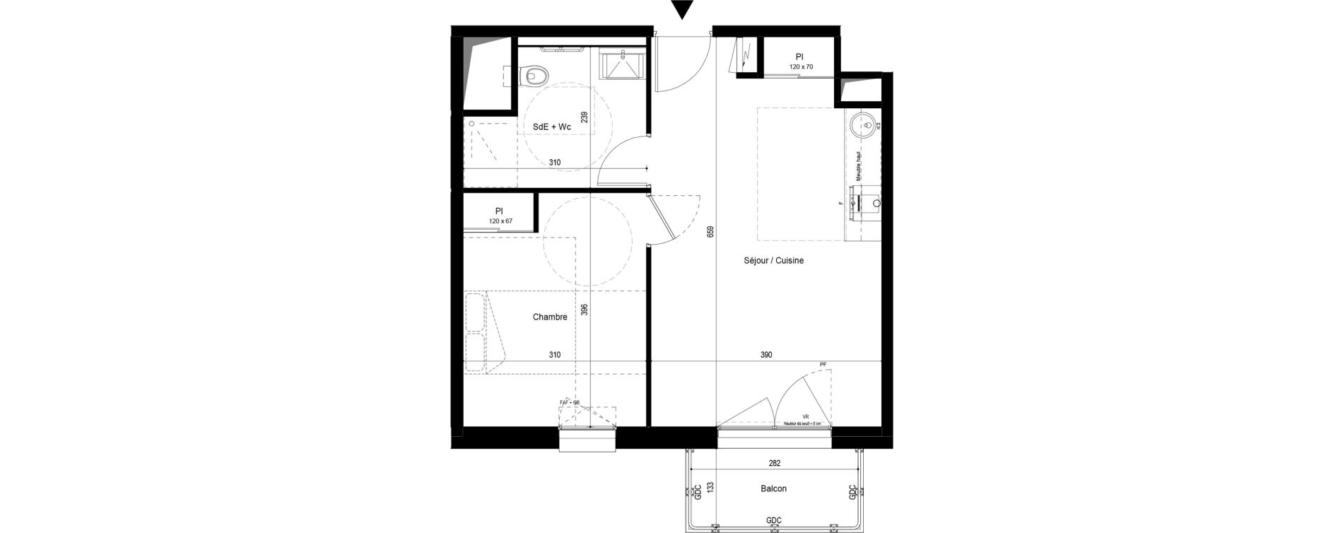 Appartement T2 meubl&eacute; de 42,95 m2 &agrave; Pau Dufau - tourasse