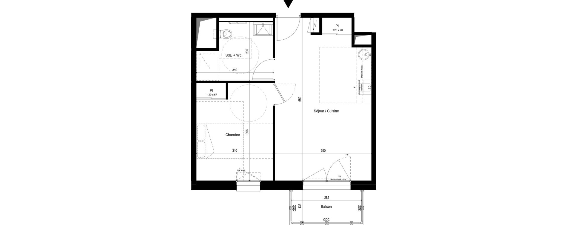 Appartement T2 meubl&eacute; de 42,95 m2 &agrave; Pau Dufau - tourasse