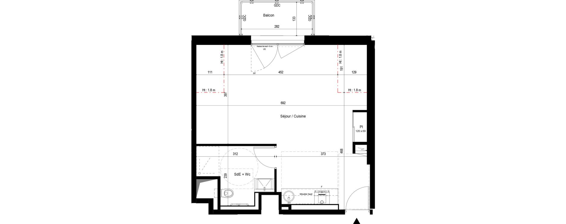 Appartement T1 meubl&eacute; de 37,54 m2 &agrave; Pau Dufau - tourasse