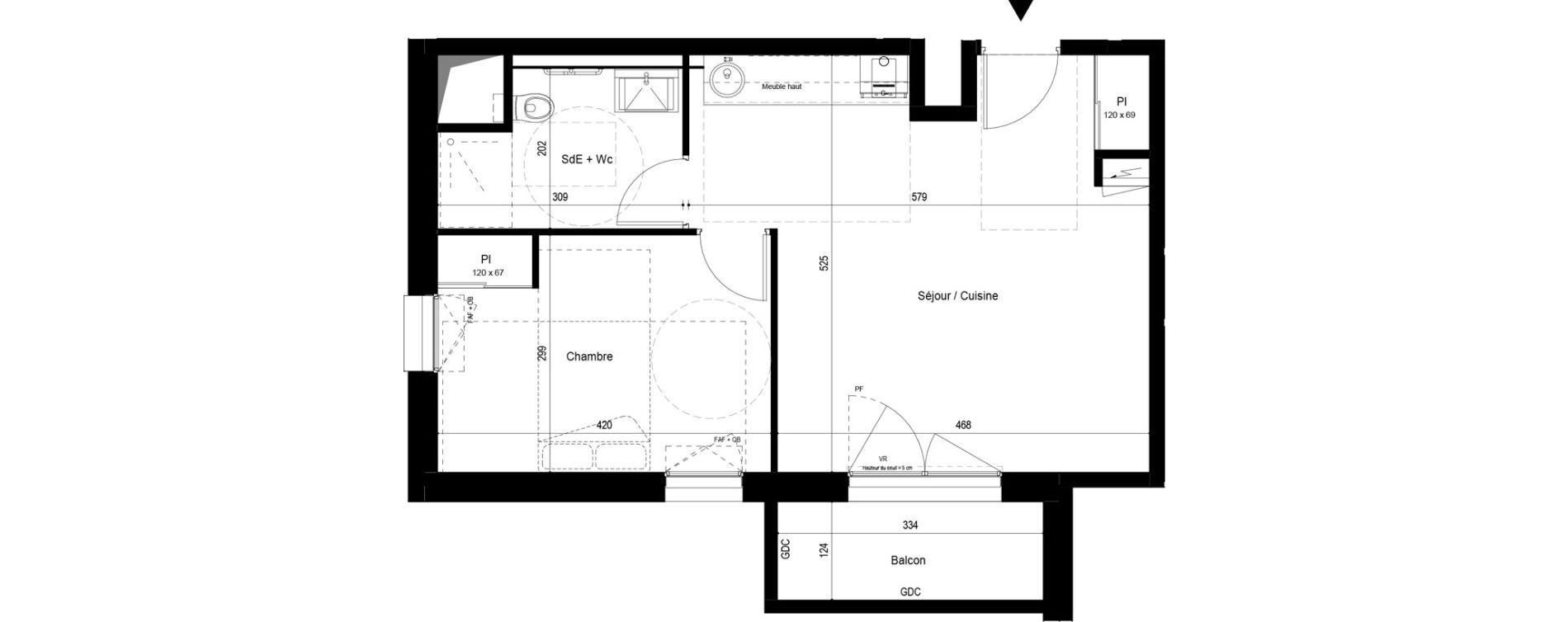 Appartement T2 meubl&eacute; de 43,95 m2 &agrave; Pau Dufau - tourasse