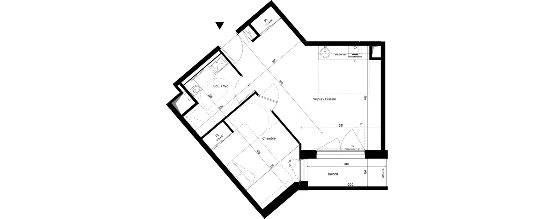 Appartement T2 meubl&eacute; de 44,85 m2 &agrave; Pau Dufau - tourasse