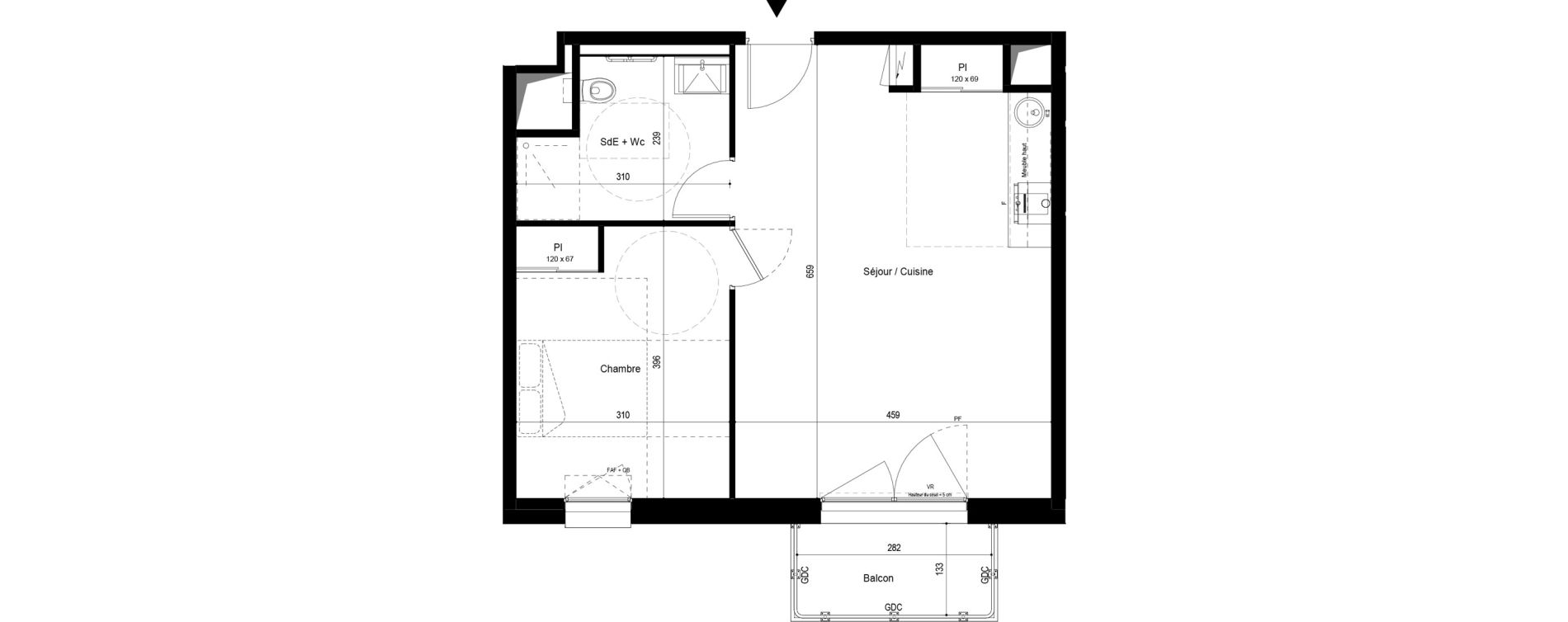 Appartement T2 meubl&eacute; de 47,97 m2 &agrave; Pau Dufau - tourasse