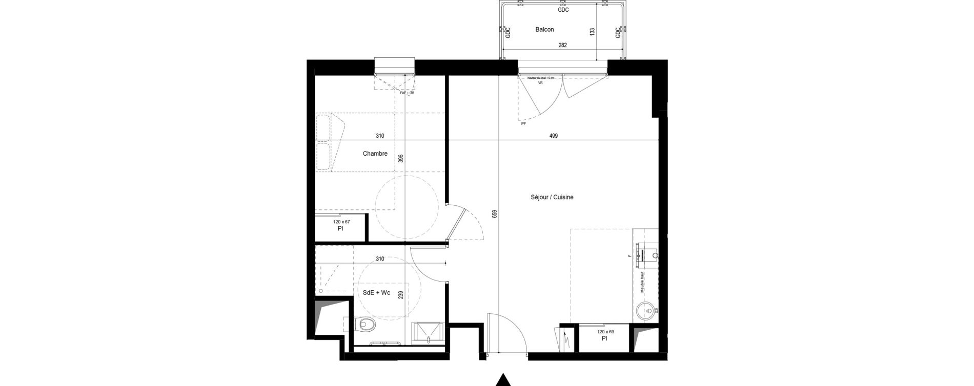 Appartement T2 meubl&eacute; de 49,86 m2 &agrave; Pau Dufau - tourasse