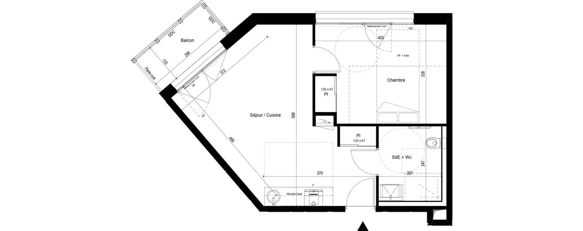 Appartement T2 meubl&eacute; de 43,44 m2 &agrave; Pau Dufau - tourasse