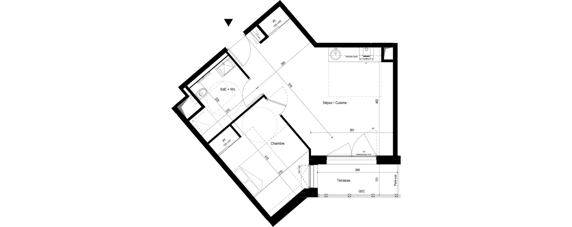 Appartement T2 meubl&eacute; de 44,85 m2 &agrave; Pau Dufau - tourasse