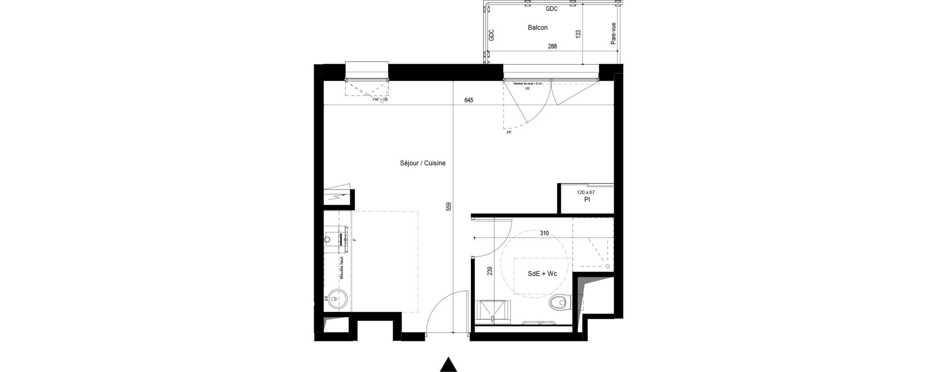 Appartement T1 meubl&eacute; de 32,88 m2 &agrave; Pau Dufau - tourasse