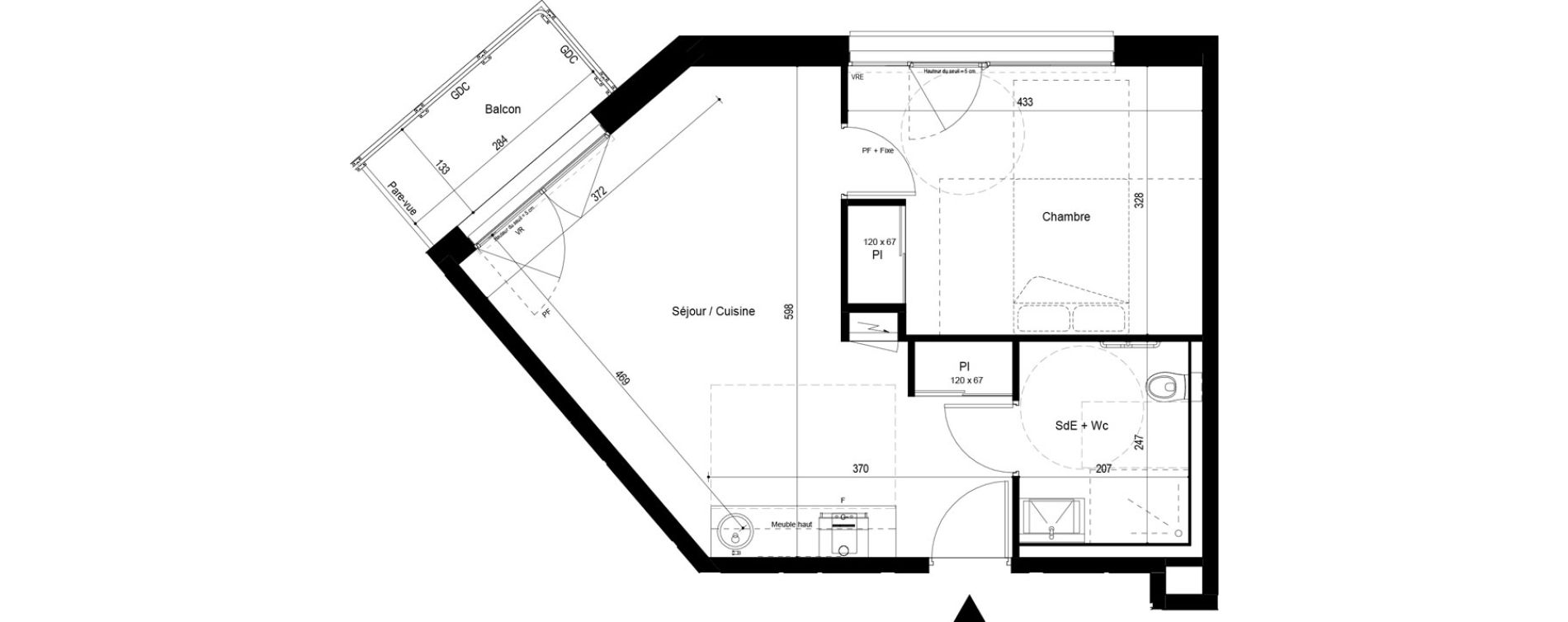 Appartement T2 meubl&eacute; de 43,44 m2 &agrave; Pau Dufau - tourasse