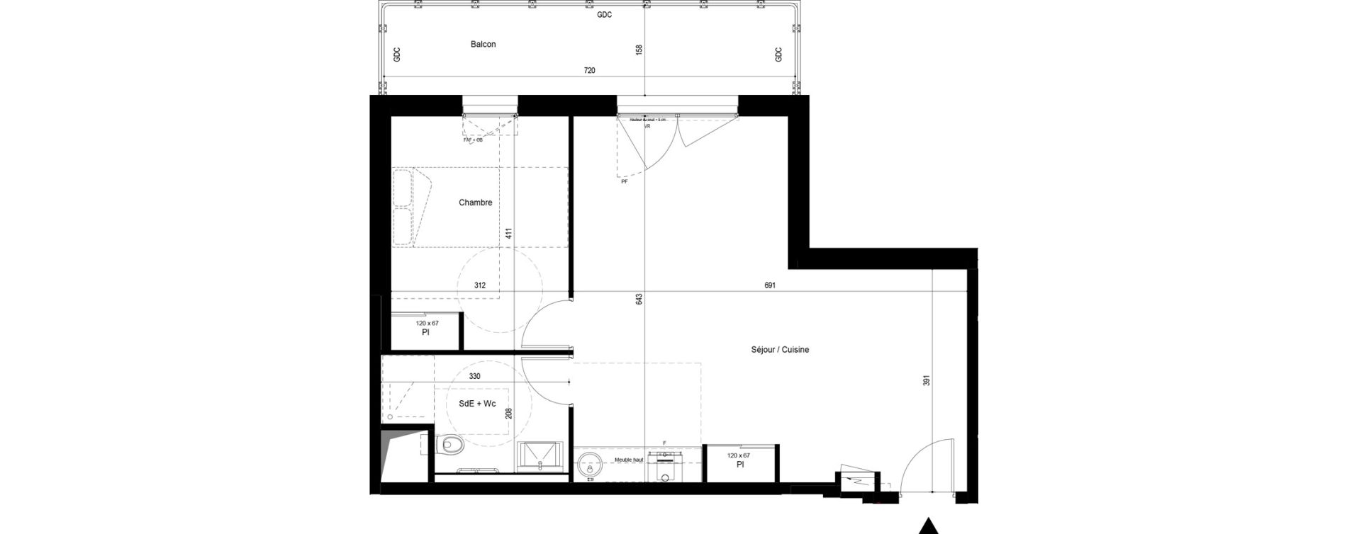 Appartement T2 meubl&eacute; de 54,84 m2 &agrave; Pau Dufau - tourasse