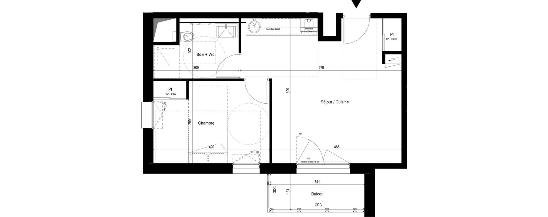 Appartement T2 meubl&eacute; de 43,95 m2 &agrave; Pau Dufau - tourasse