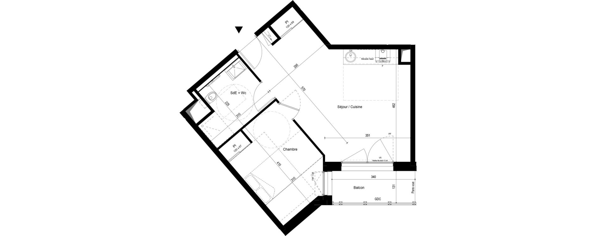 Appartement T2 meubl&eacute; de 44,85 m2 &agrave; Pau Dufau - tourasse