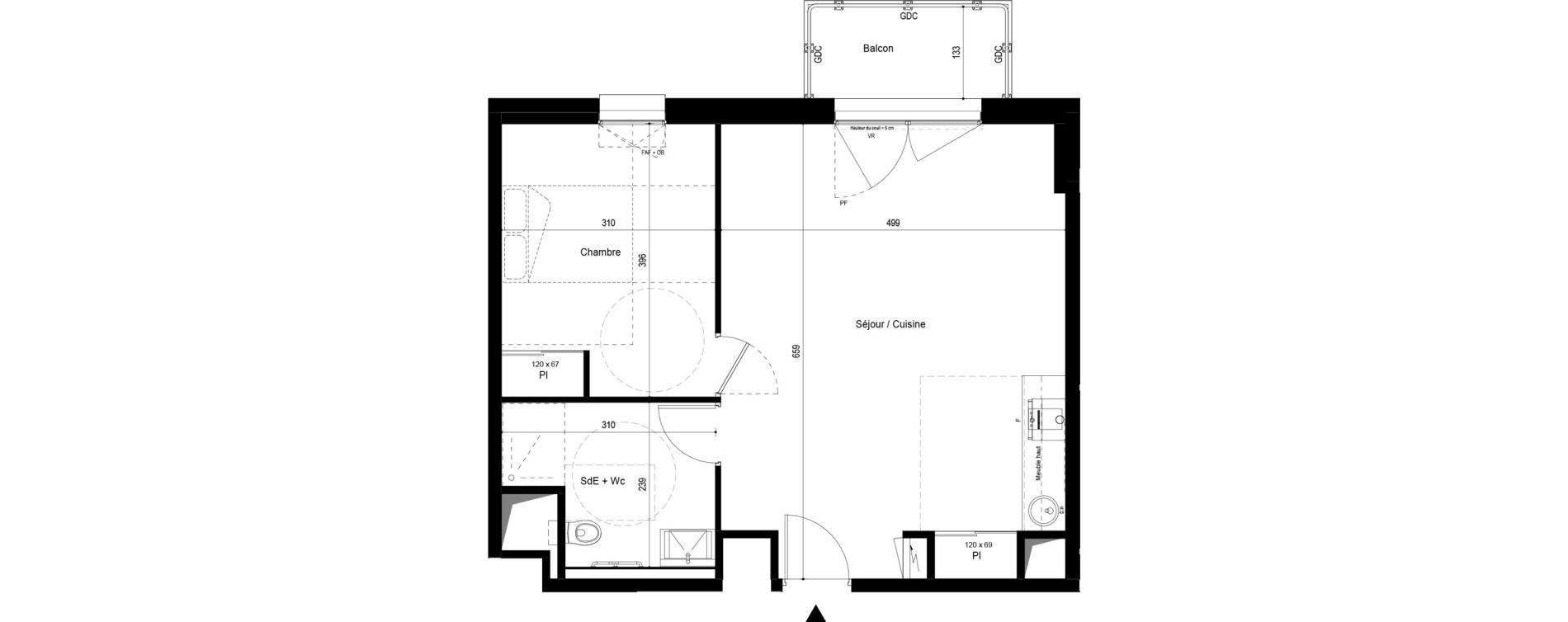 Appartement T2 meubl&eacute; de 49,86 m2 &agrave; Pau Dufau - tourasse