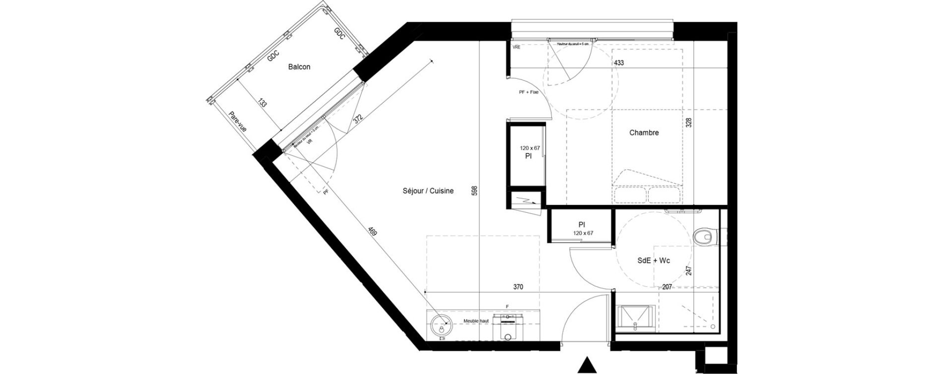 Appartement T2 meubl&eacute; de 43,44 m2 &agrave; Pau Dufau - tourasse