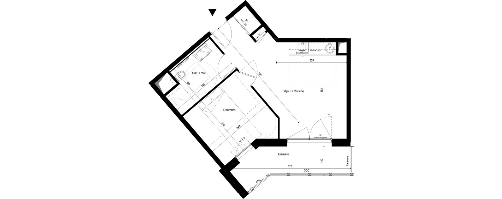 Appartement T2 meubl&eacute; de 39,64 m2 &agrave; Pau Dufau - tourasse