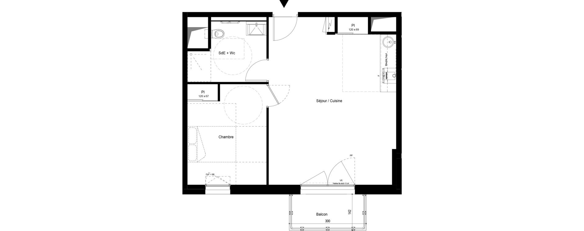 Appartement T2 meubl&eacute; de 50,34 m2 &agrave; Pau Dufau - tourasse