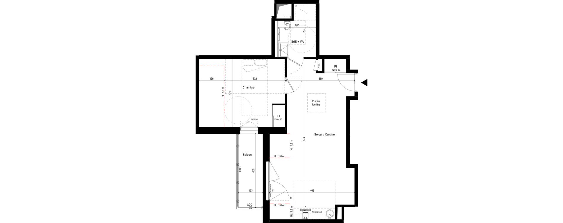 Appartement T2 meubl&eacute; de 49,02 m2 &agrave; Pau Dufau - tourasse