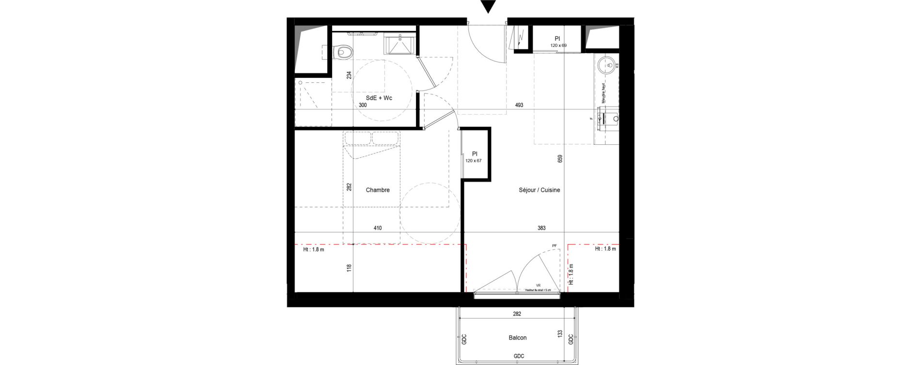 Appartement T2 meubl&eacute; de 42,91 m2 &agrave; Pau Dufau - tourasse