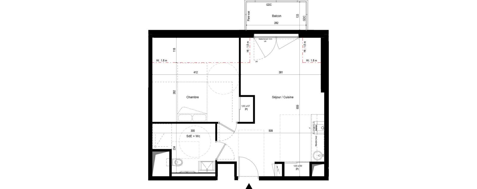 Appartement T2 meubl&eacute; de 43,05 m2 &agrave; Pau Dufau - tourasse