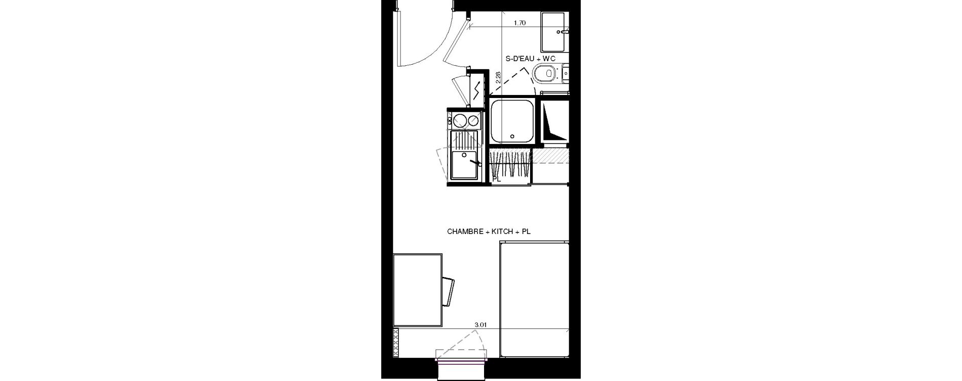 Appartement T1 de 17,33 m2 &agrave; Pau Centre