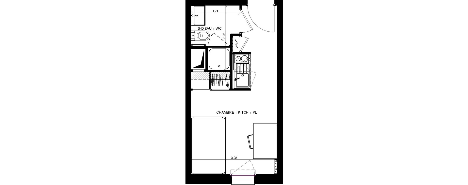 Appartement T1 de 17,38 m2 &agrave; Pau Centre