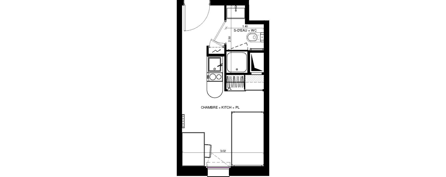 Appartement T1 de 16,89 m2 &agrave; Pau Centre