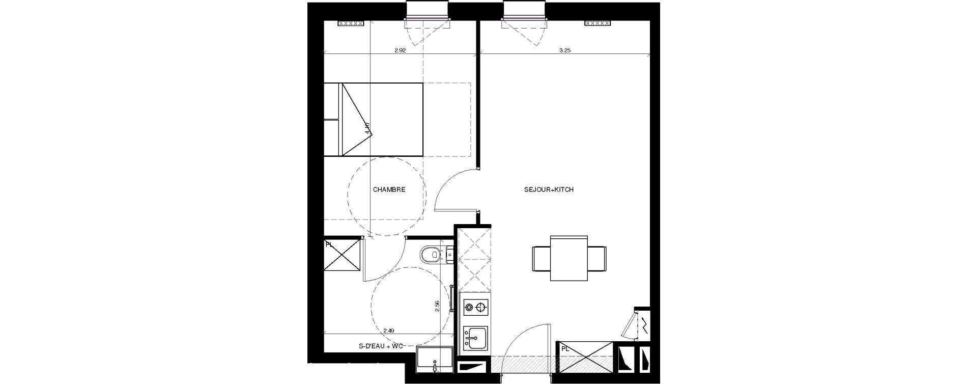 Appartement T2 de 41,65 m2 &agrave; Pau Centre