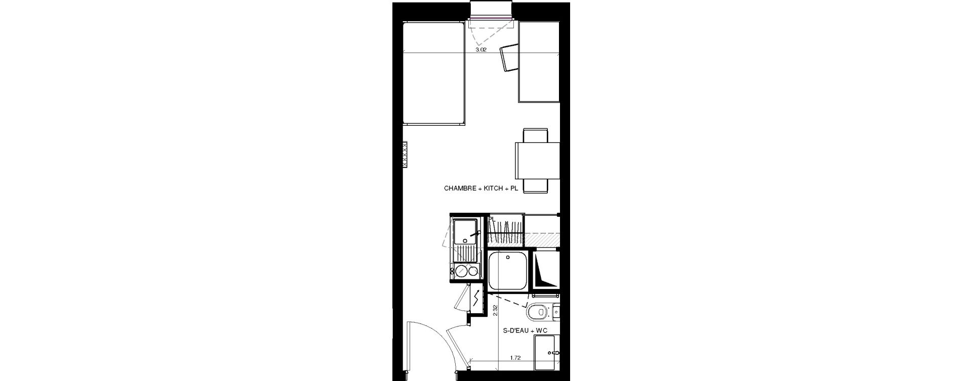 Appartement T1 de 19,82 m2 &agrave; Pau Centre