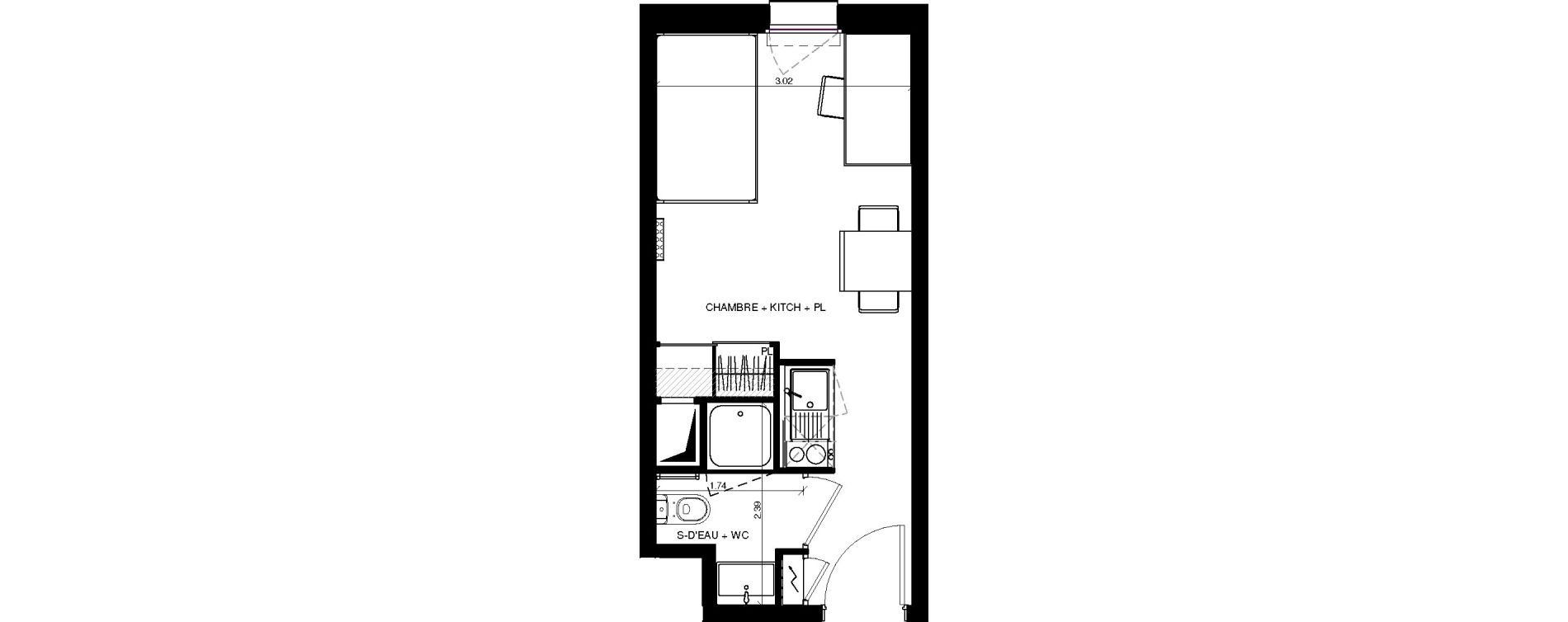 Appartement T1 de 19,31 m2 &agrave; Pau Centre