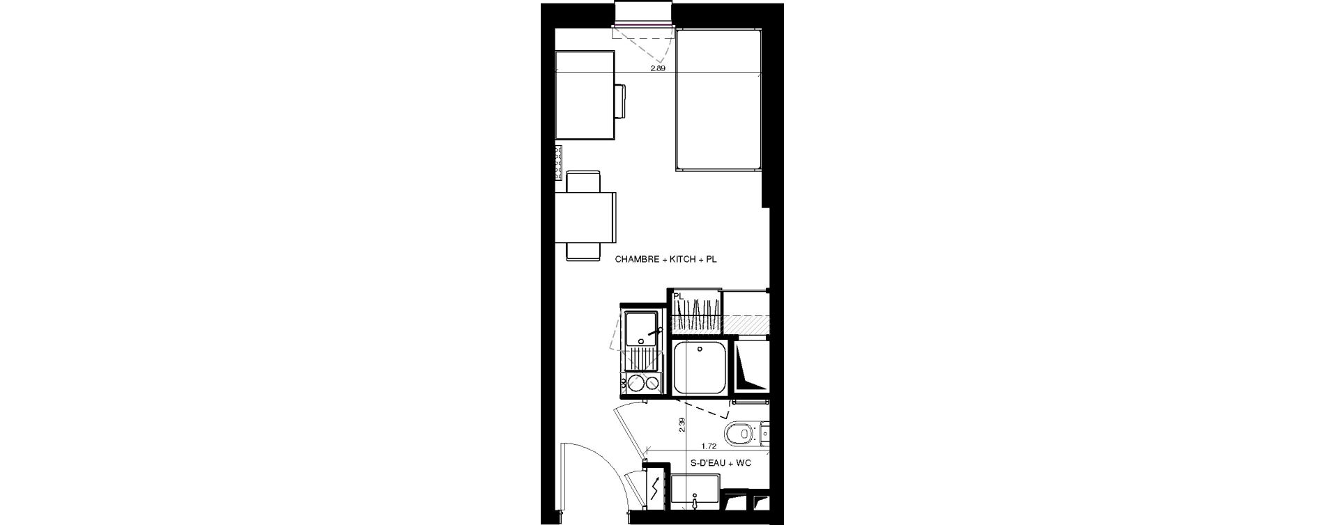 Appartement T1 de 19,23 m2 &agrave; Pau Centre