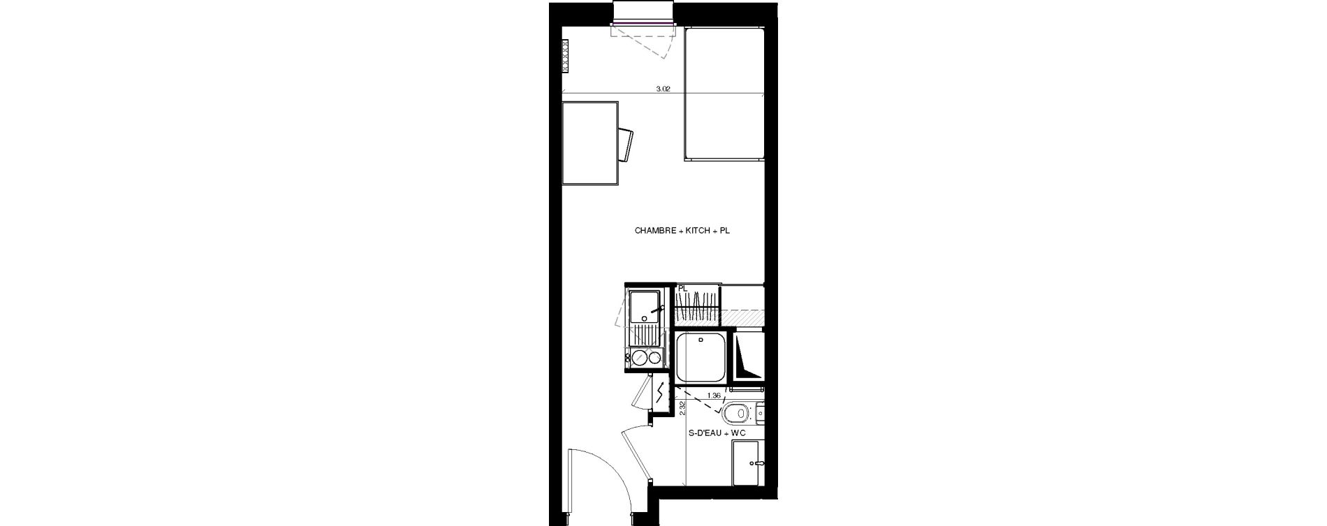 Appartement T1 de 20,75 m2 &agrave; Pau Centre