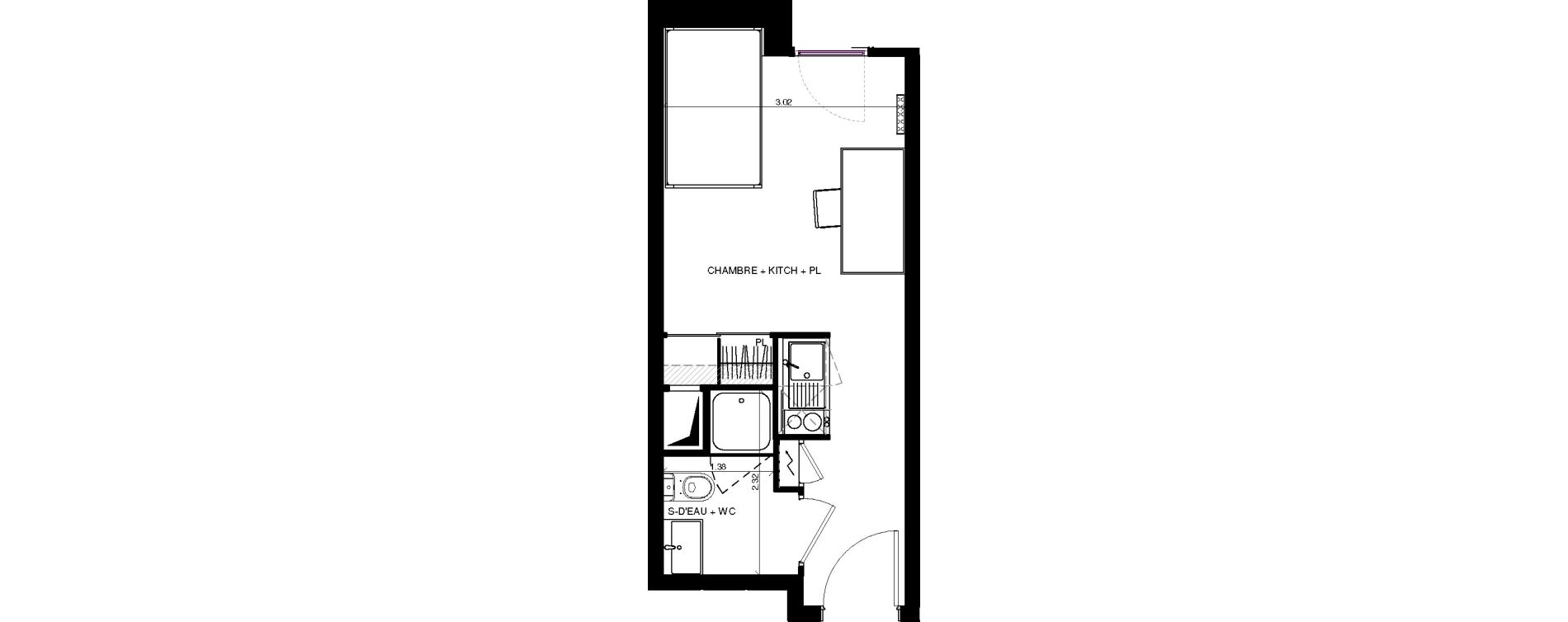 Appartement T1 de 20,18 m2 &agrave; Pau Centre
