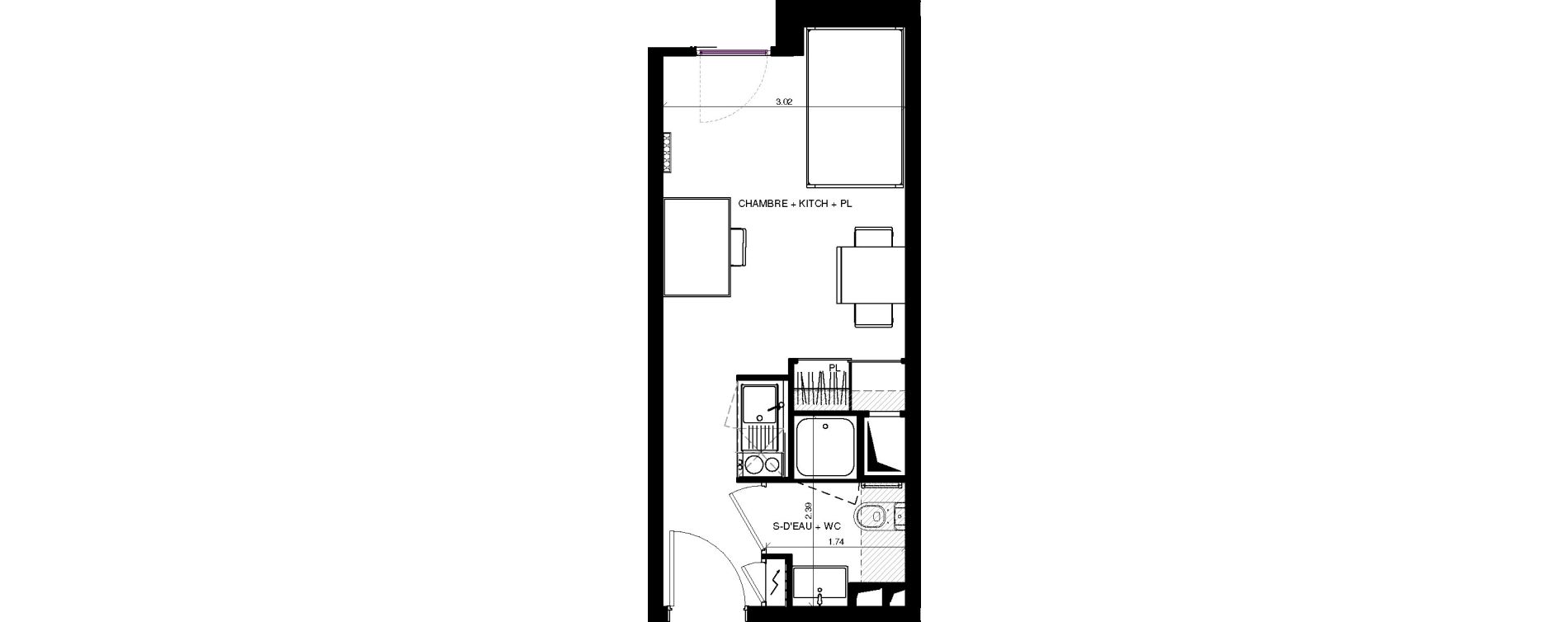 Appartement T1 de 20,66 m2 &agrave; Pau Centre