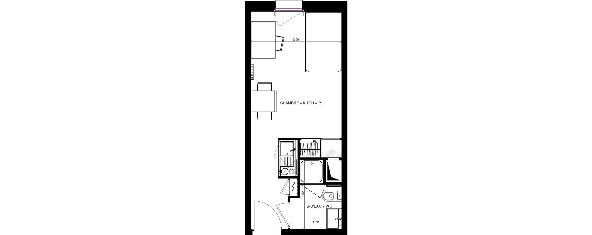 Appartement T1 de 21,41 m2 &agrave; Pau Centre