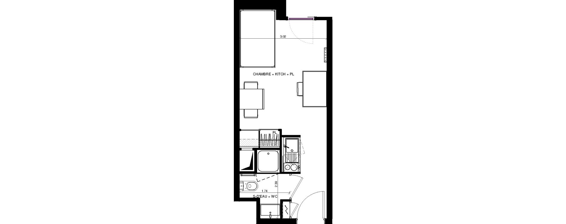 Appartement T1 de 20,34 m2 &agrave; Pau Centre