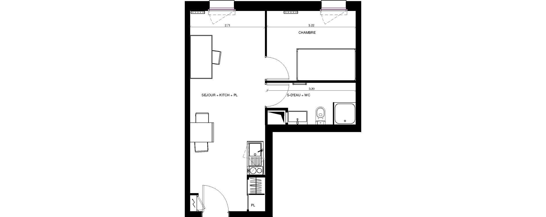 Appartement T2 de 32,85 m2 &agrave; Pau Centre