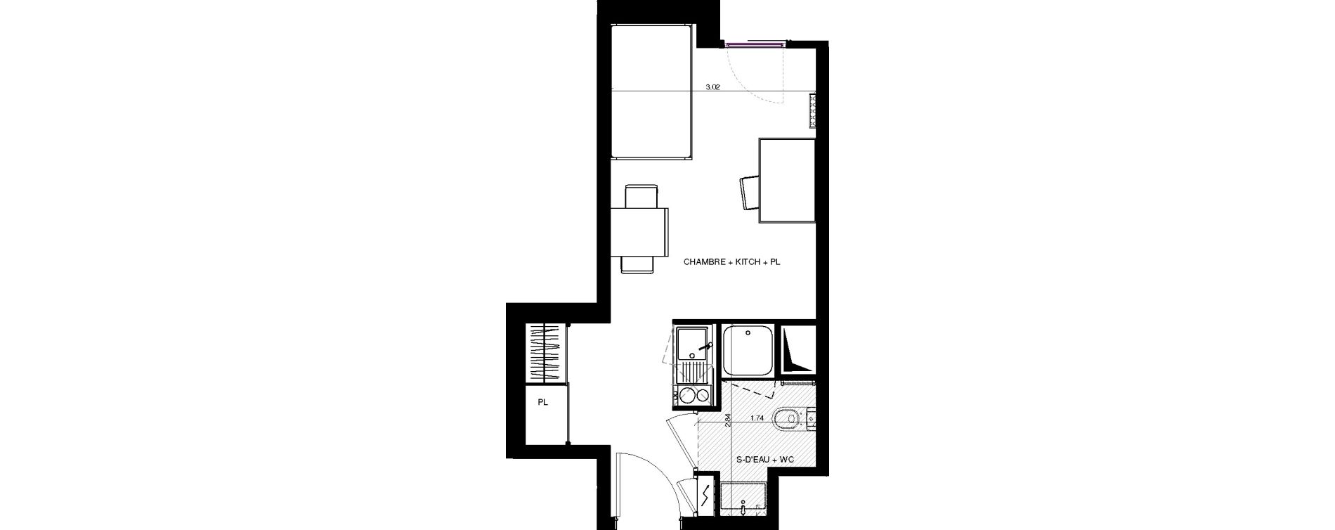 Appartement T1 de 23,69 m2 &agrave; Pau Centre