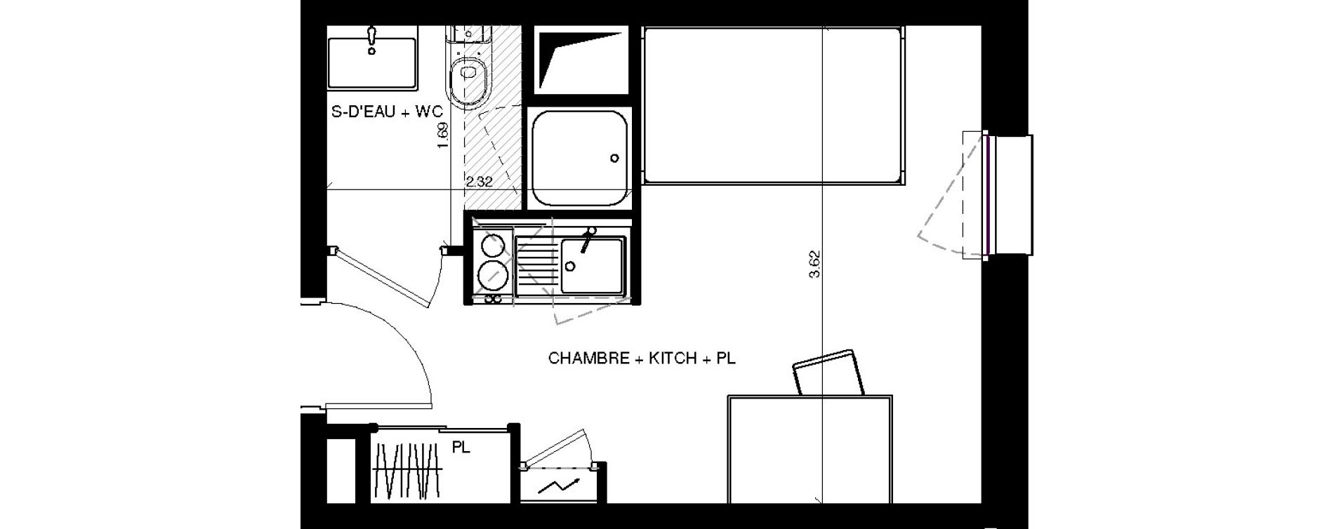 Appartement T1 de 17,24 m2 &agrave; Pau Centre