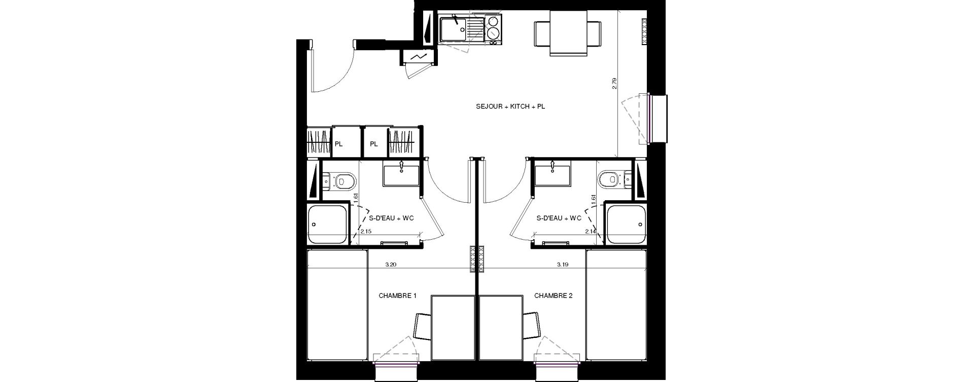 Appartement T3 de 40,31 m2 &agrave; Pau Centre