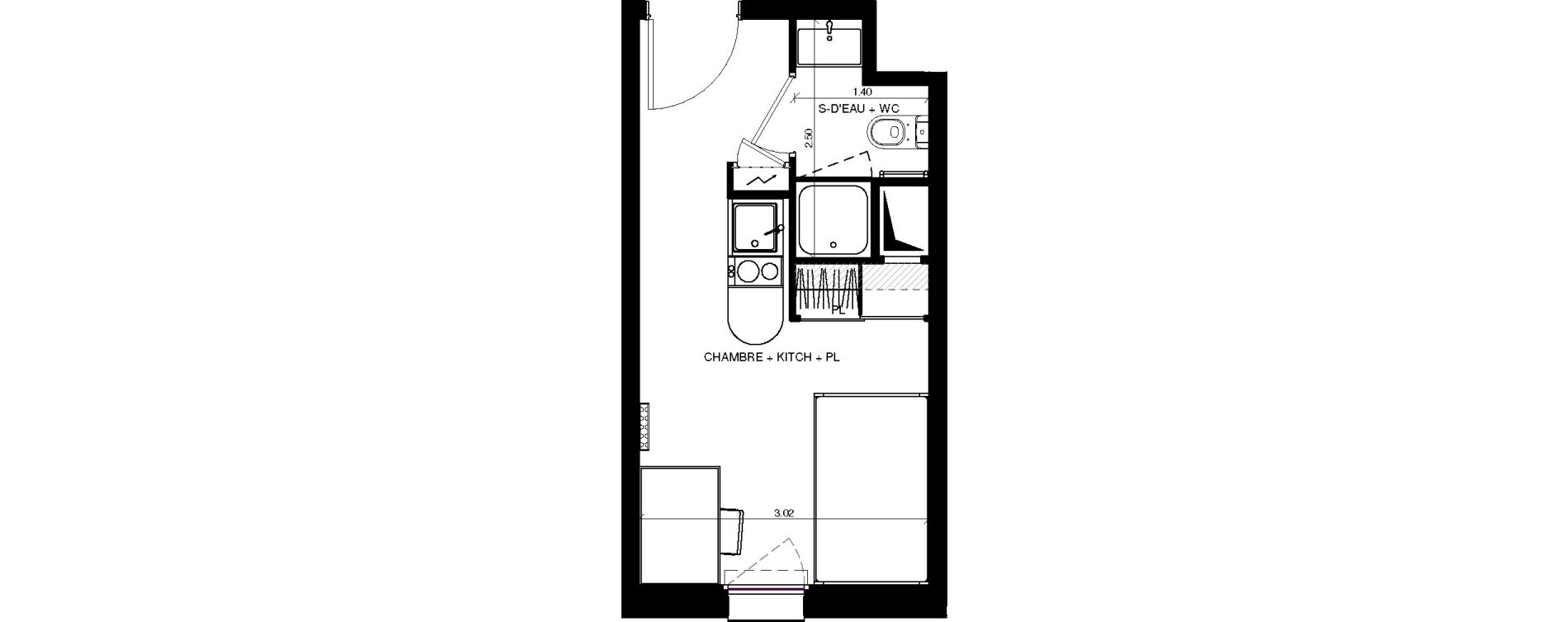 Appartement T1 de 16,81 m2 &agrave; Pau Centre