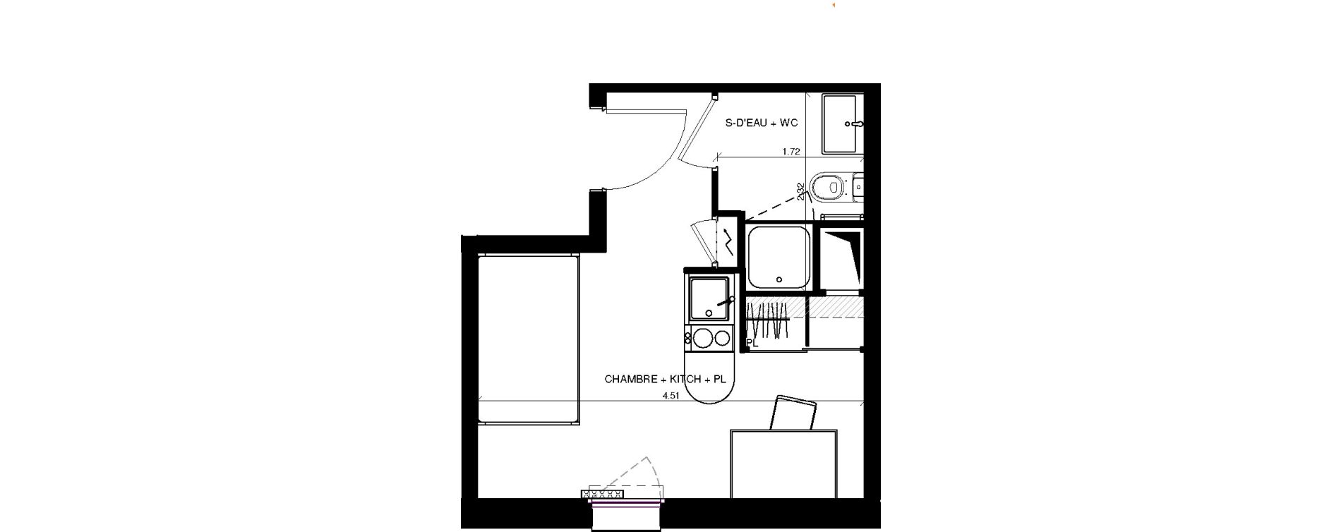 Appartement T1 de 18,05 m2 &agrave; Pau Centre