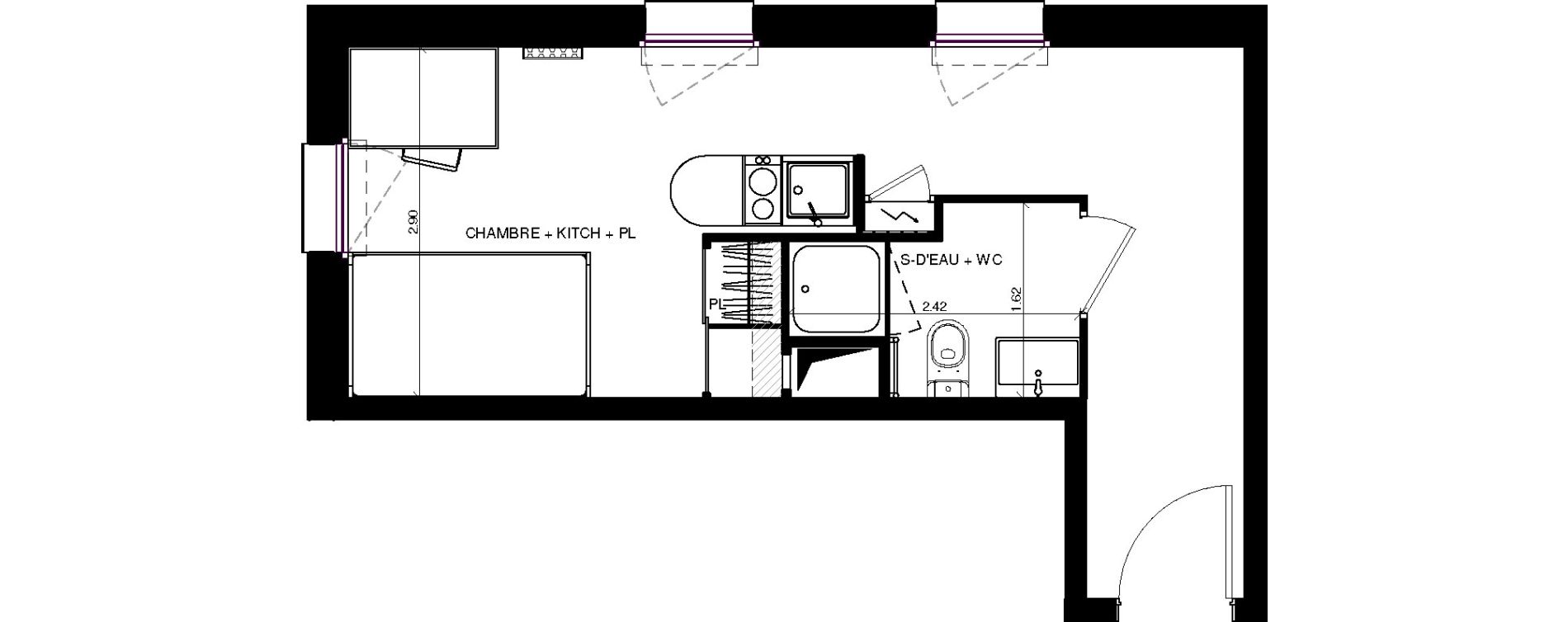 Appartement T1 de 23,31 m2 &agrave; Pau Centre